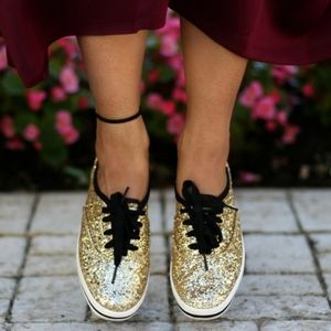 NWOT Kate Spade gold and black glitter keds sneakers shoes flats lace up size 9